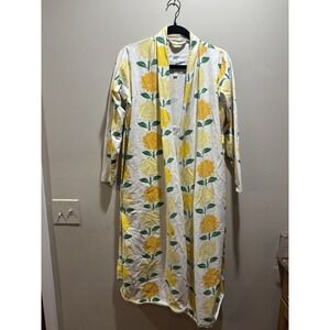 Monica +‎ Andy Organic Cotton Belted Lounge Robe Yellow White Floral XS/S (READ)